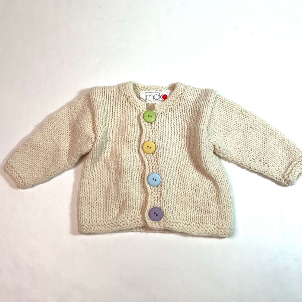 NWOT Mako Hand Knit Wool Blend Cardigan Natural - Picture 2 of 8